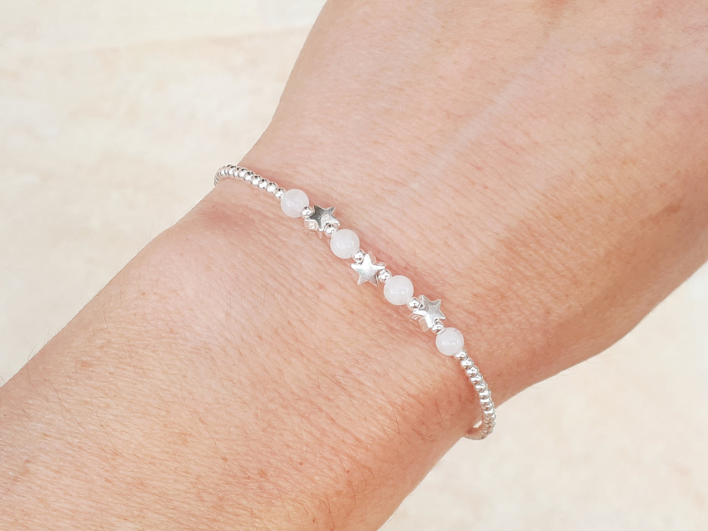Star bracelet with moonstone beads.