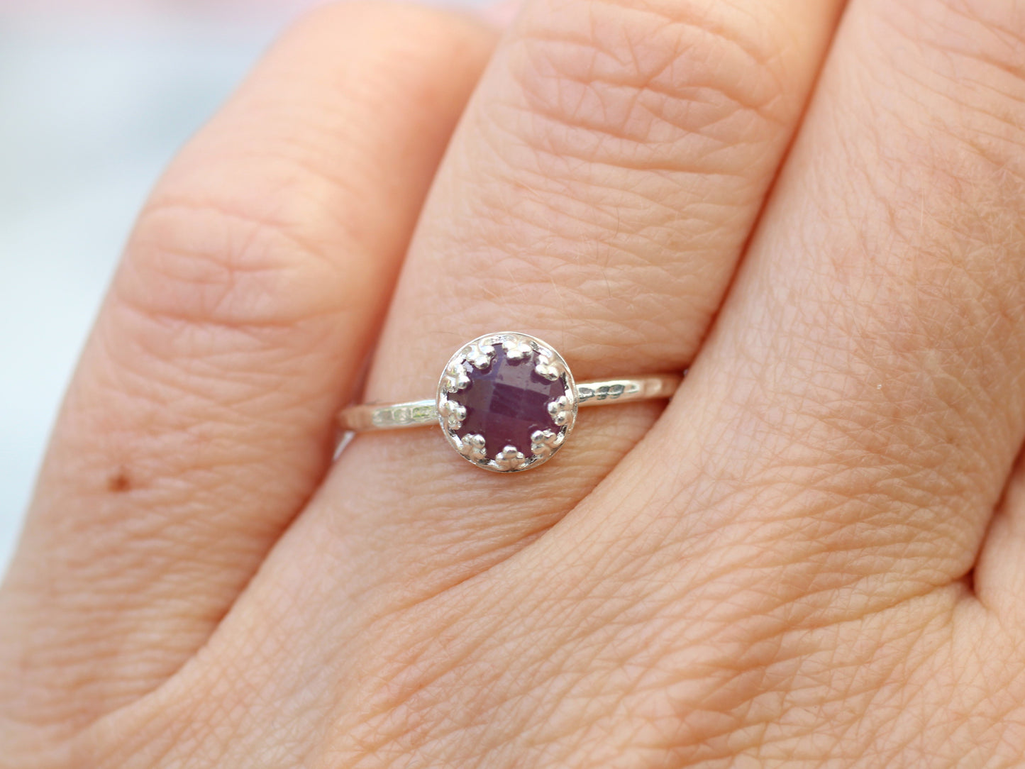 Ruby ring in sterling silver. July birthstone.