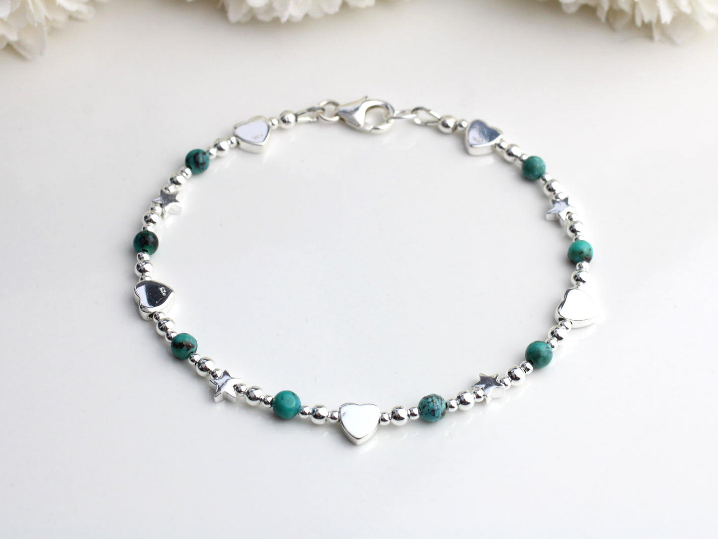 Turquoise bracelet in silver. December birthday gift.