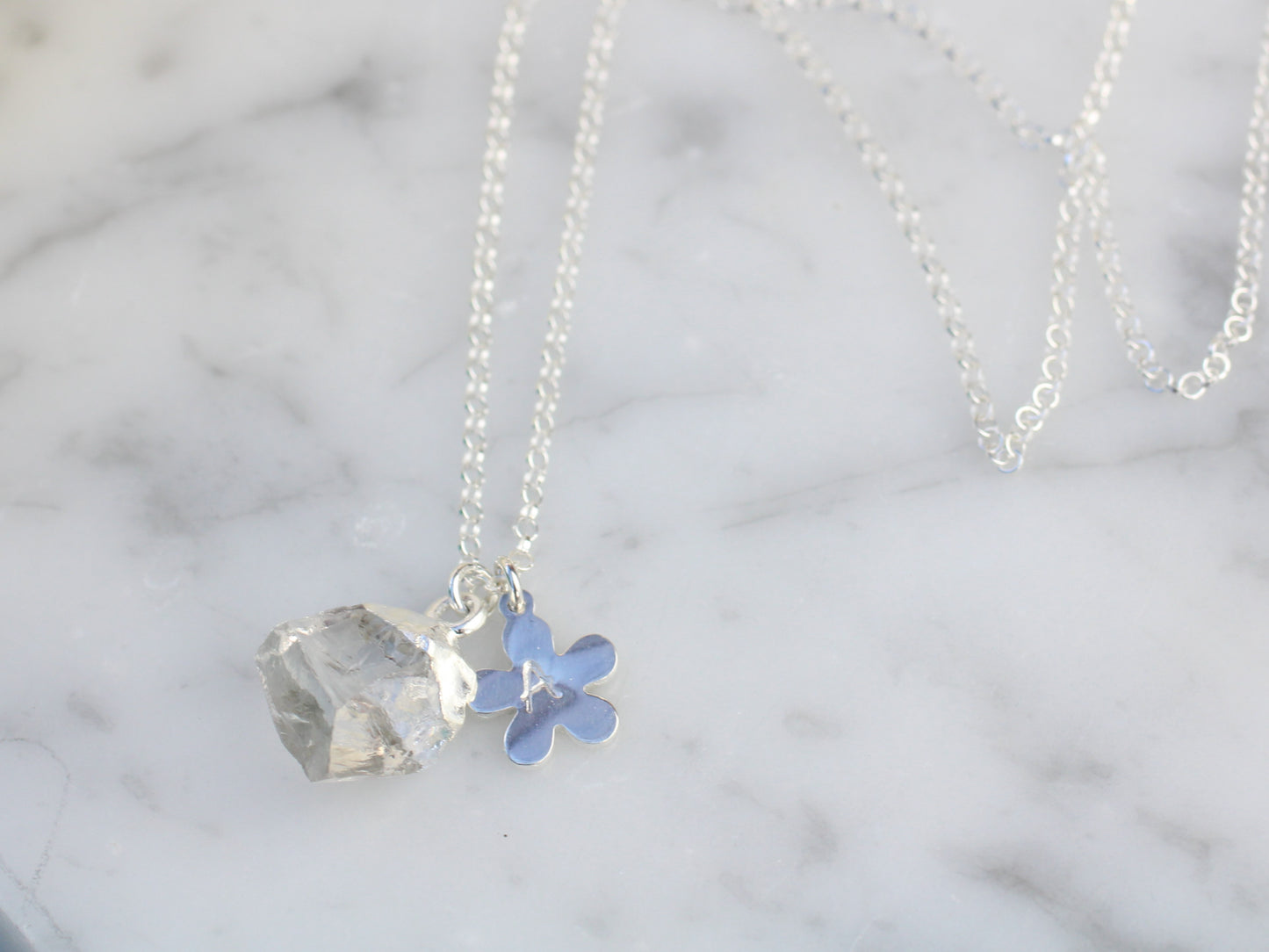 Personalised clear quartz necklace. April birthstone.