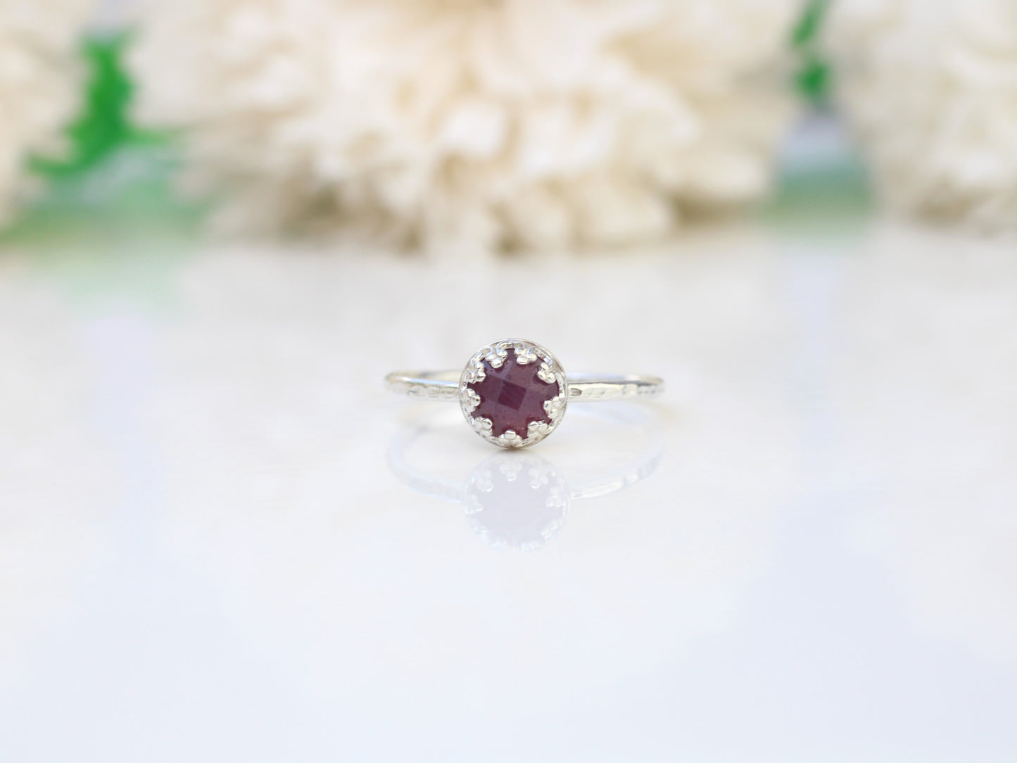 Ruby ring in sterling silver. July birthstone.