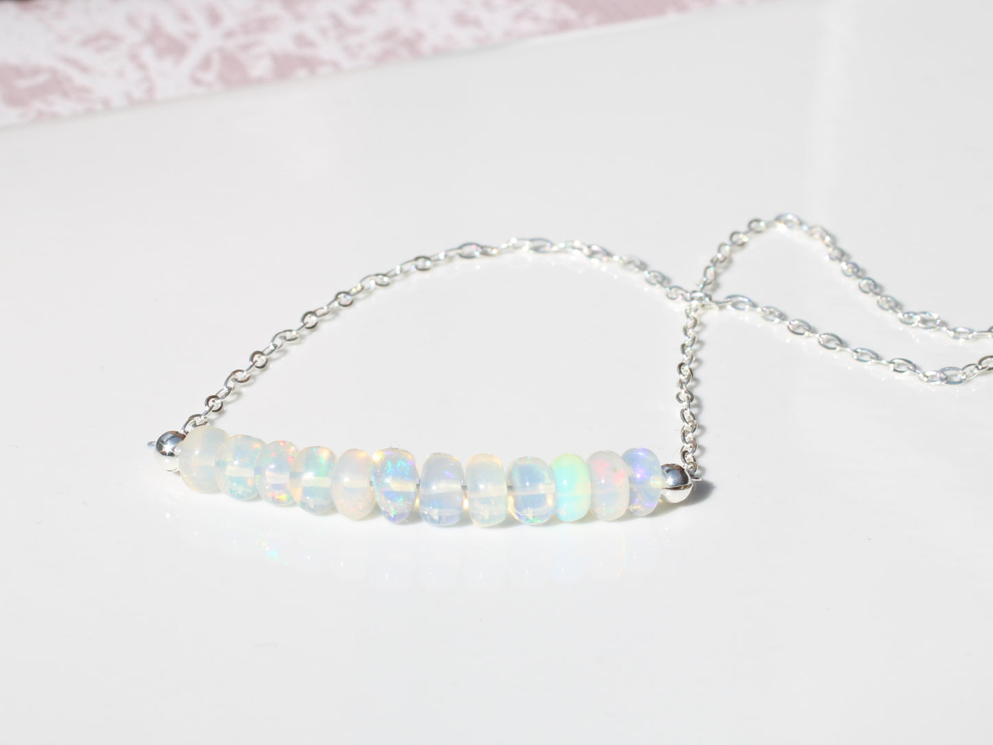 Ethiopian opal necklace. October birthstone necklace.