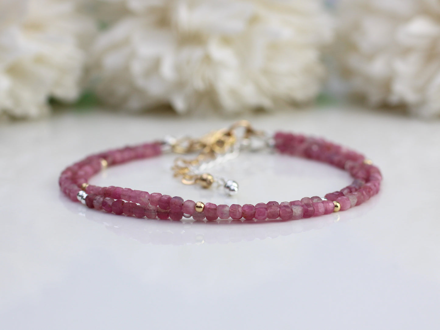 Skinny pink tourmaline bracelet.