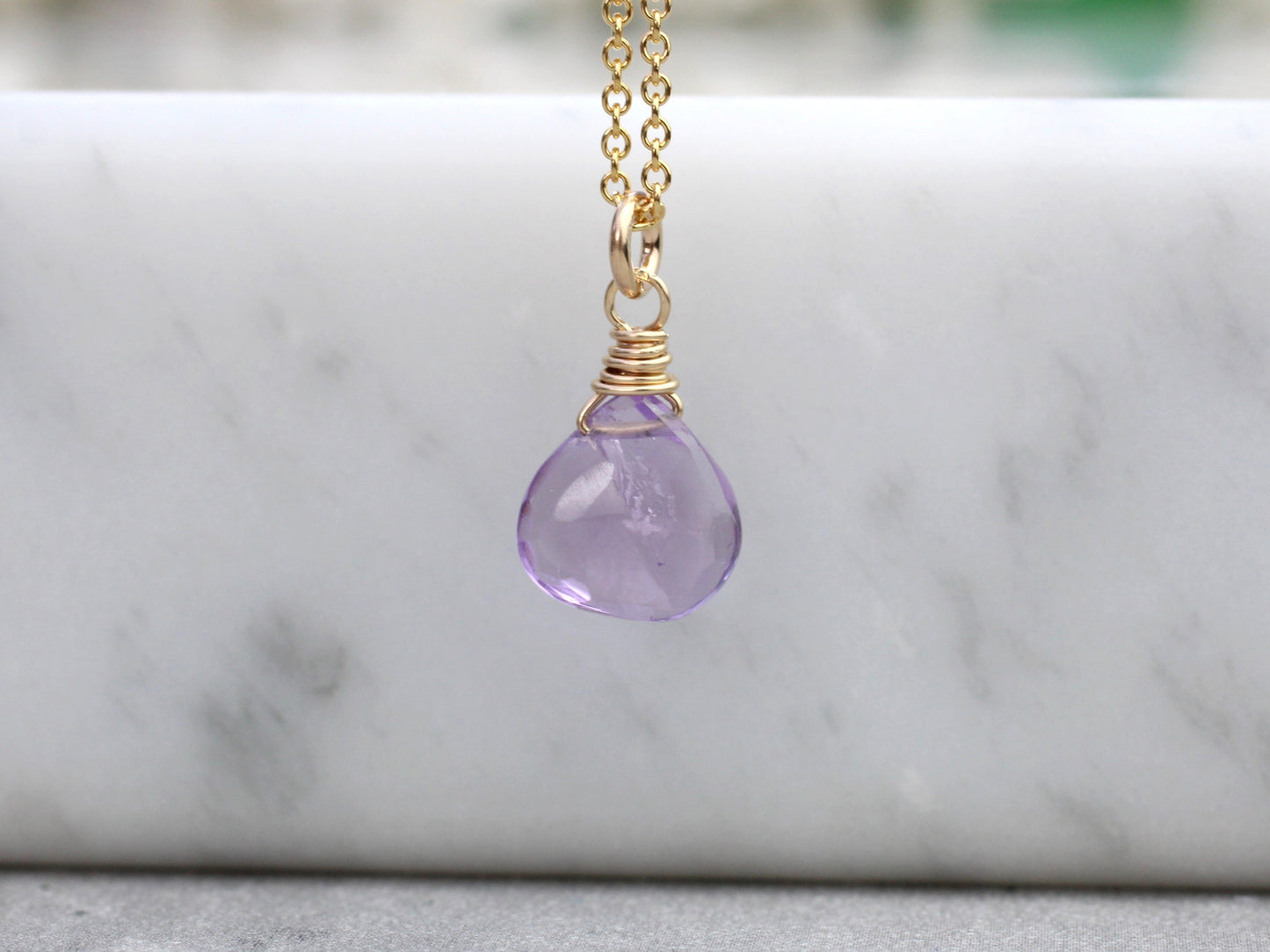 Amethyst crystal necklace in sterling silver or gold.