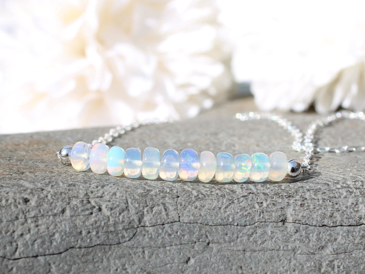 Ethiopian opal necklace. October birthstone necklace.