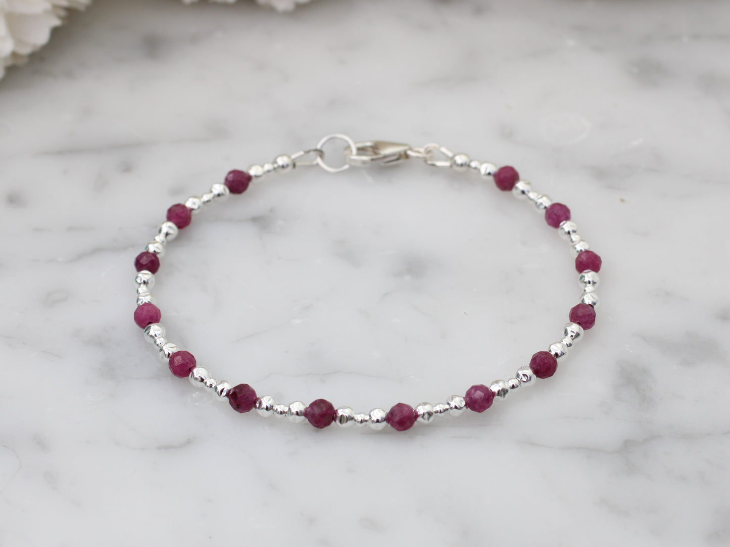 Silver ruby bracelet - personalise with initial, number or zodiac sign.