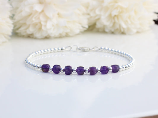 Amethyst milestone bracelet in sterling silver.