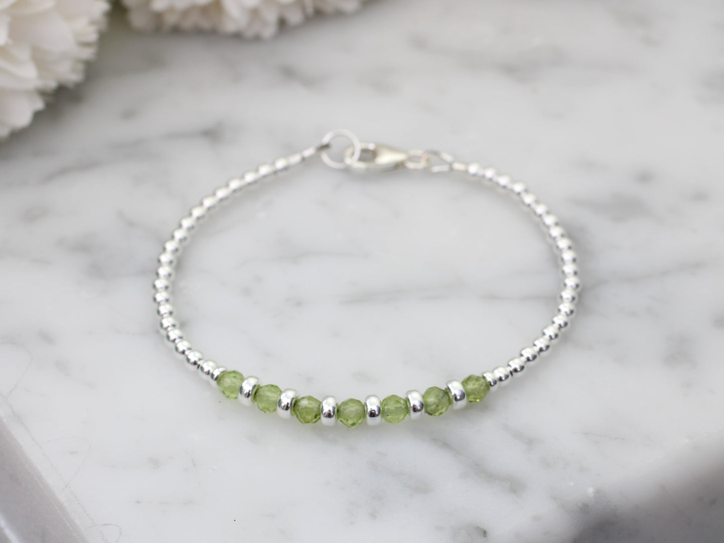 Peridot bracelet - personalise with any initial, number or zodiac sign.