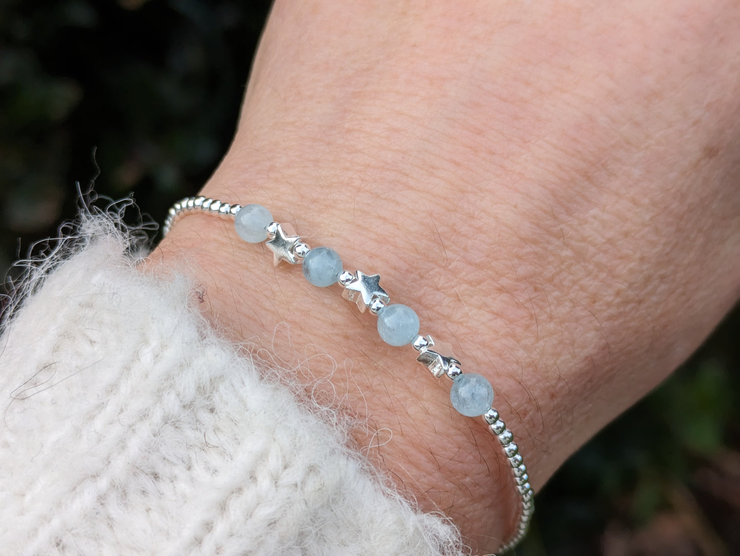 March birthstone, star bracelet in silver.