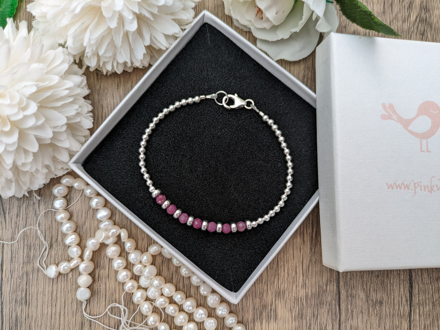 Ruby bracelet - personalise with any initial, number or zodiac sign.