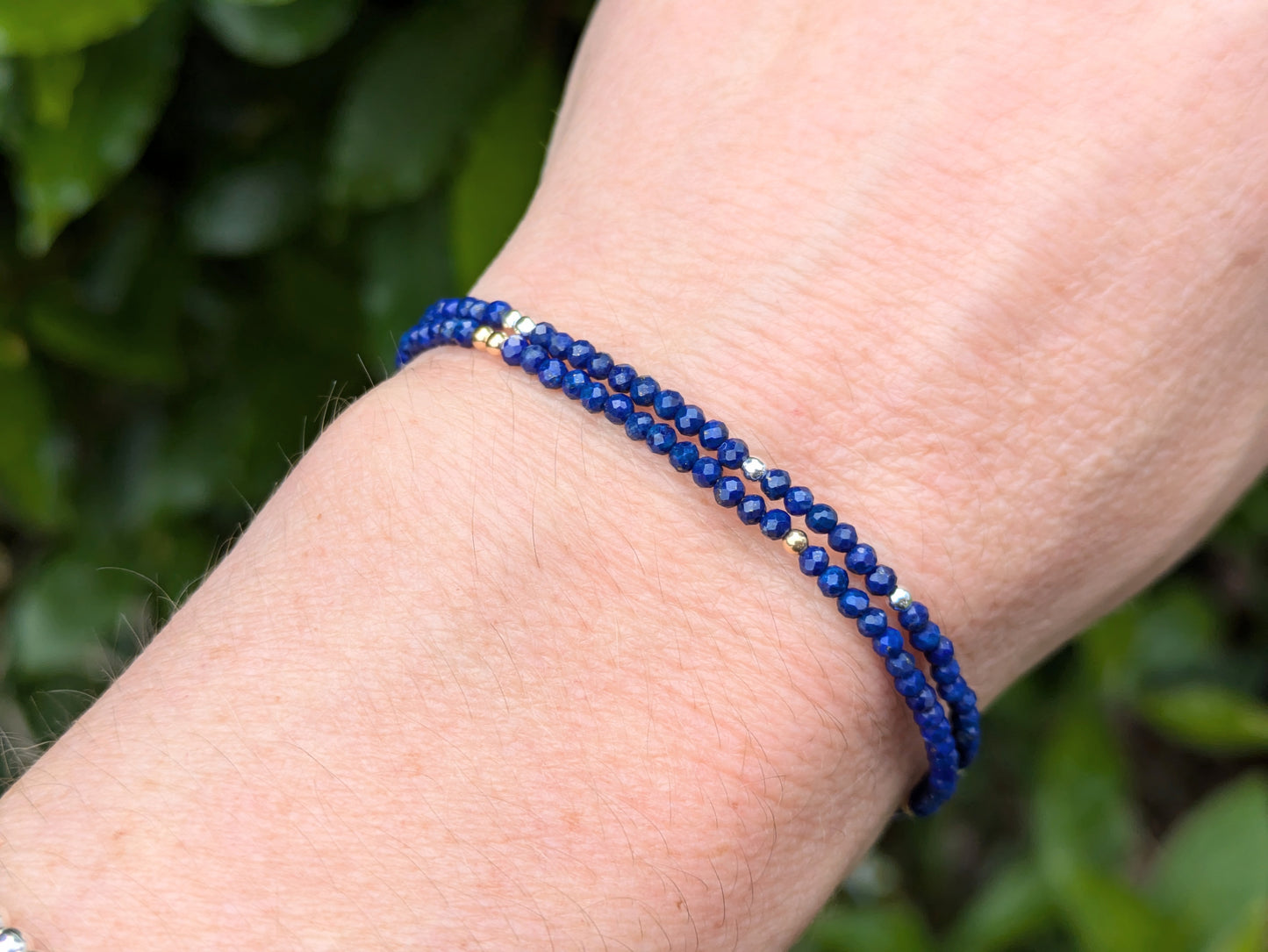 Skinny lapis lazuli bracelet in sterling silver or gold.