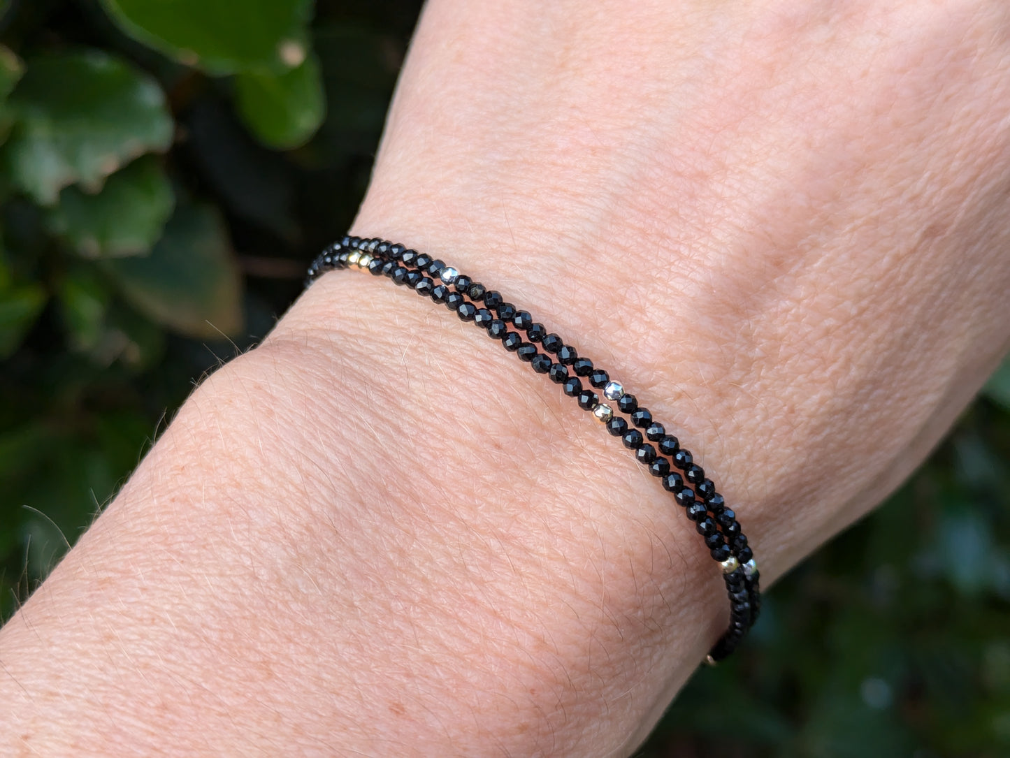 Skinny black tourmaline bracelet.