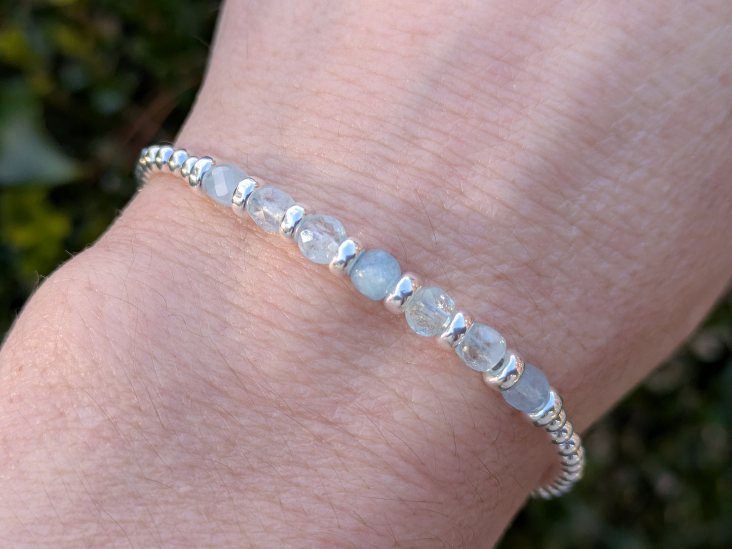 Natural aquamarine gemstone bracelet. March birthstone.