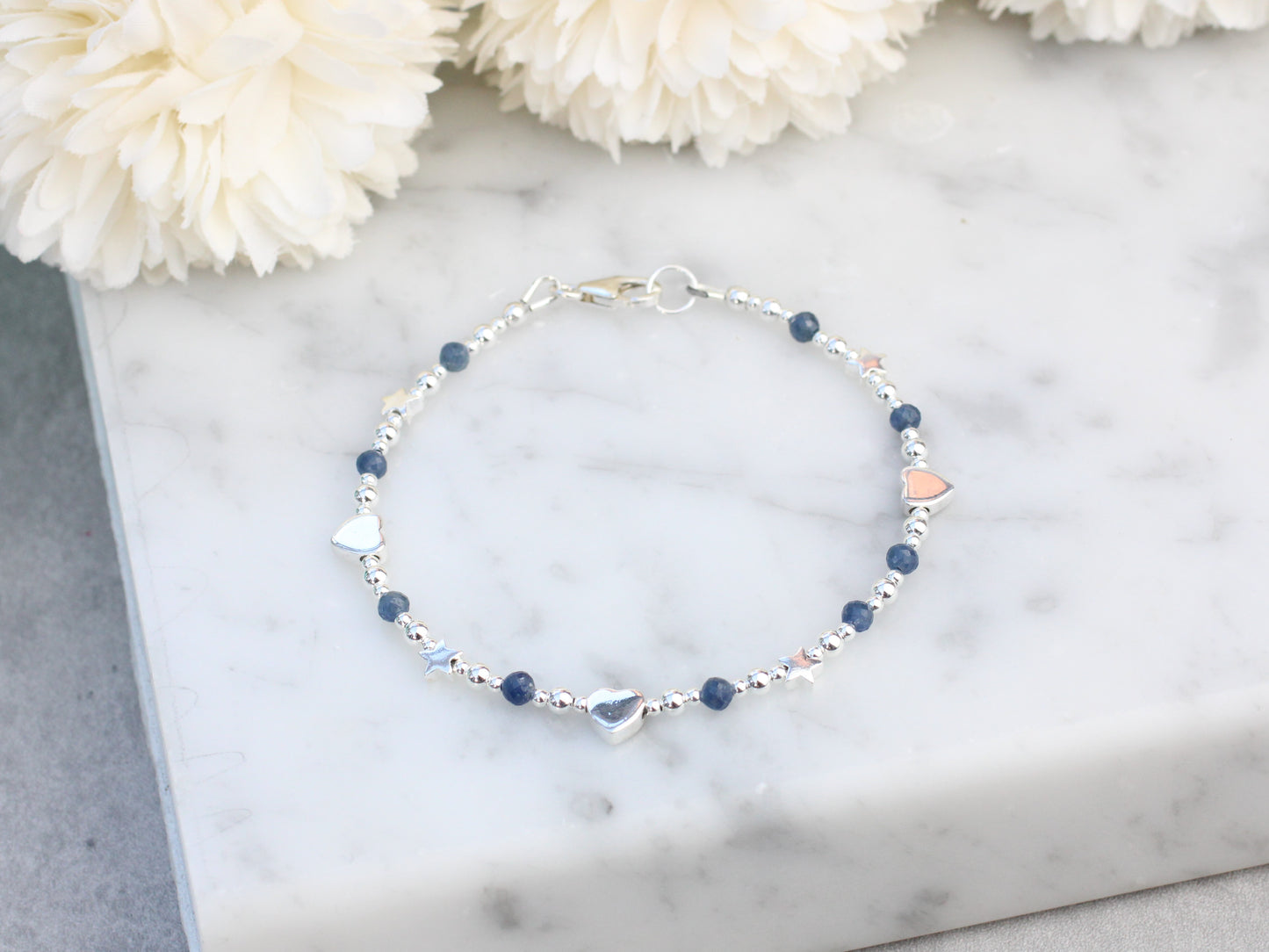 Natural sapphire bracelet in sterling silver.