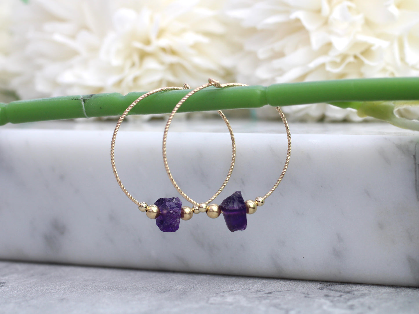 amethyst hoop earrings