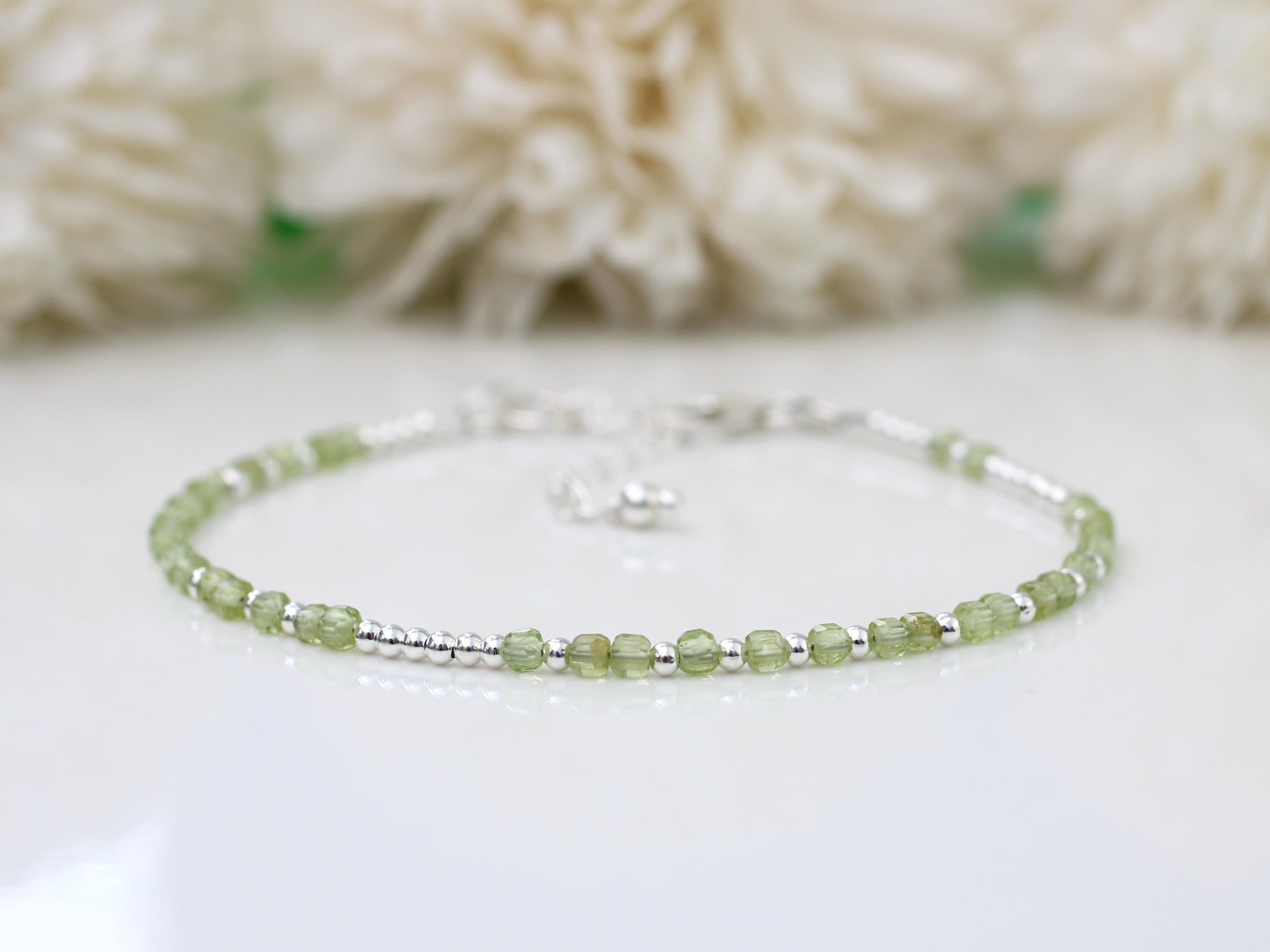 i love you morse code bracelet with peridot gemstones