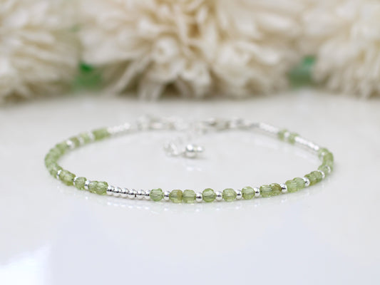 i love you morse code bracelet with peridot gemstones