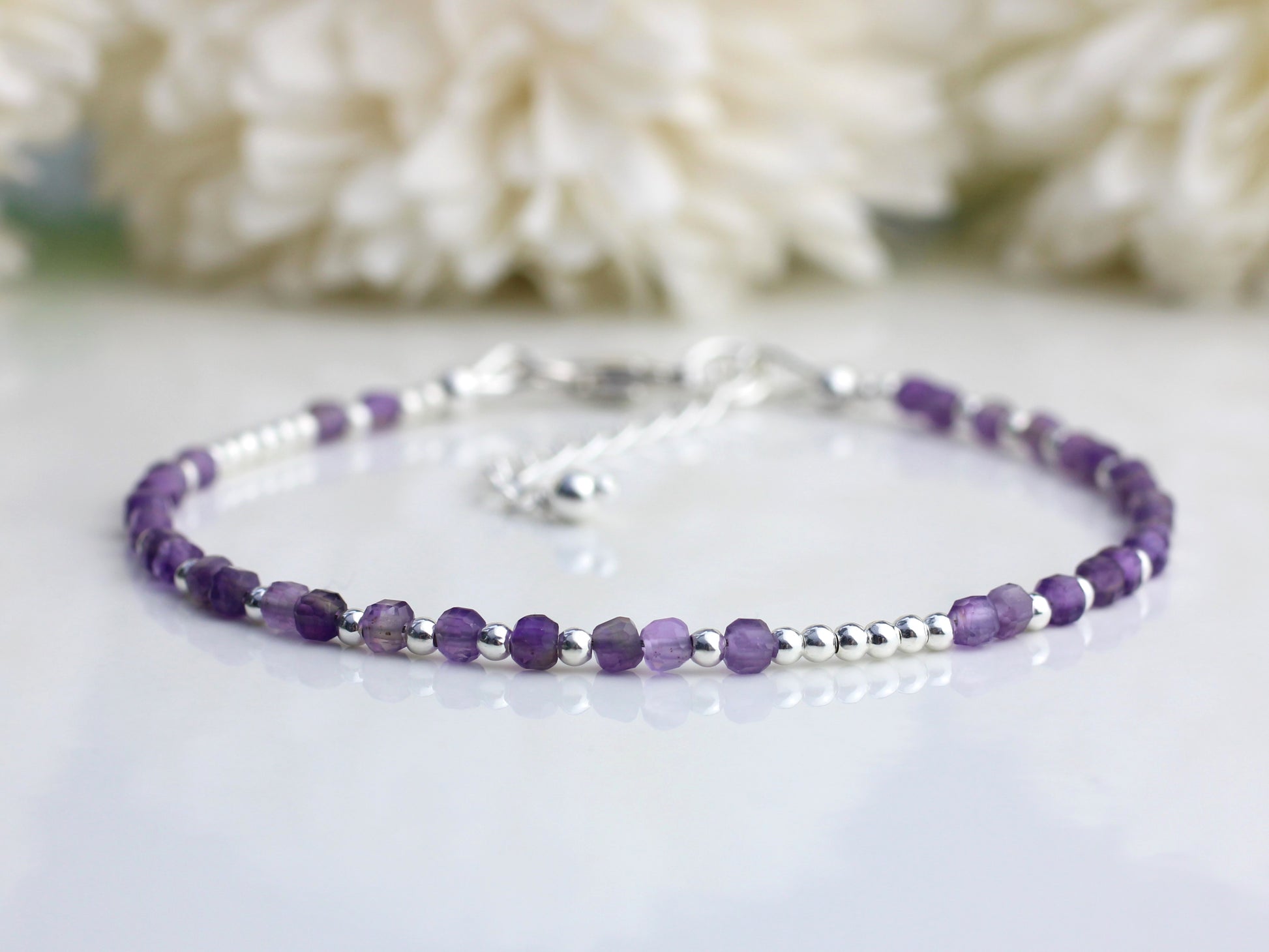 i love you morse code bracelet with amethyst gemstones