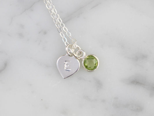 initial and peridot charm necklace