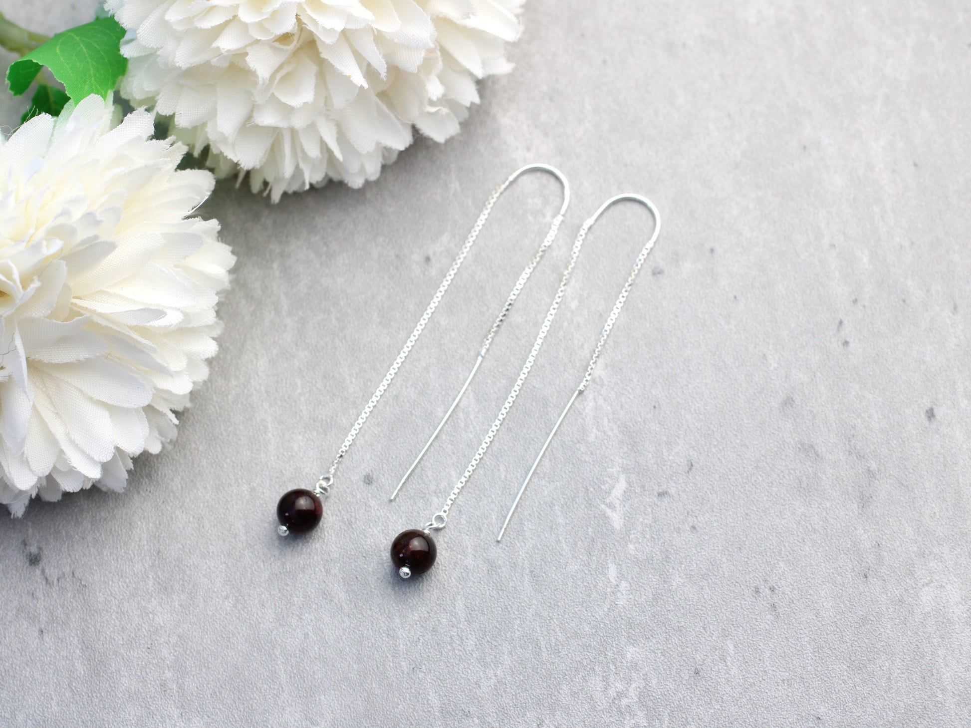 january birthstone earrings garnet threader