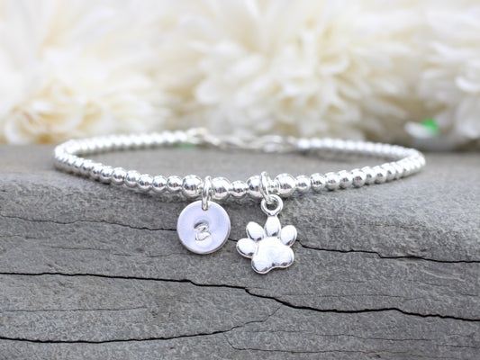 paw print and initial charm bracelet