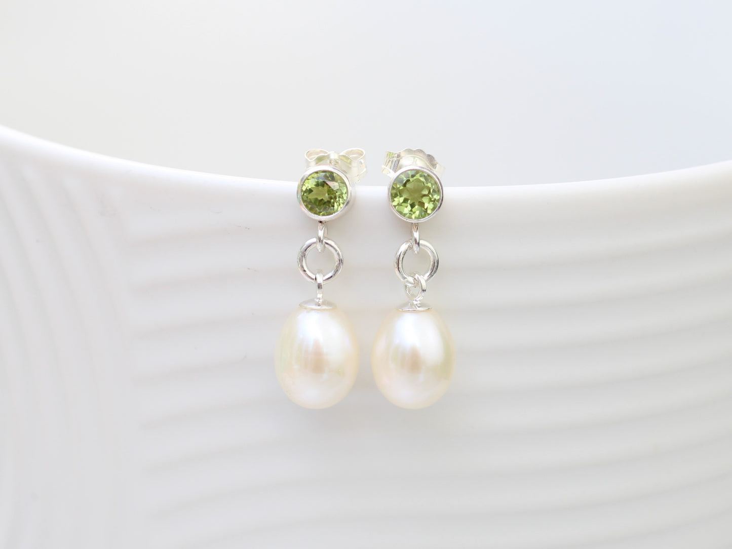 pearl and peridot earrings