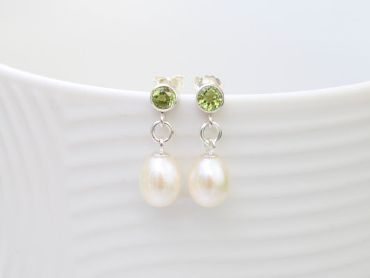 pearl and peridot earrings