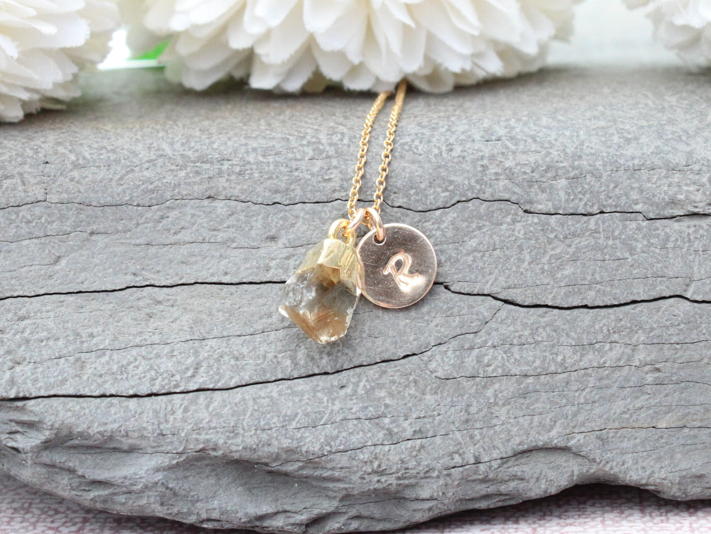 personalised citrine necklace in gold