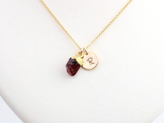 personalised garnet necklace in gold