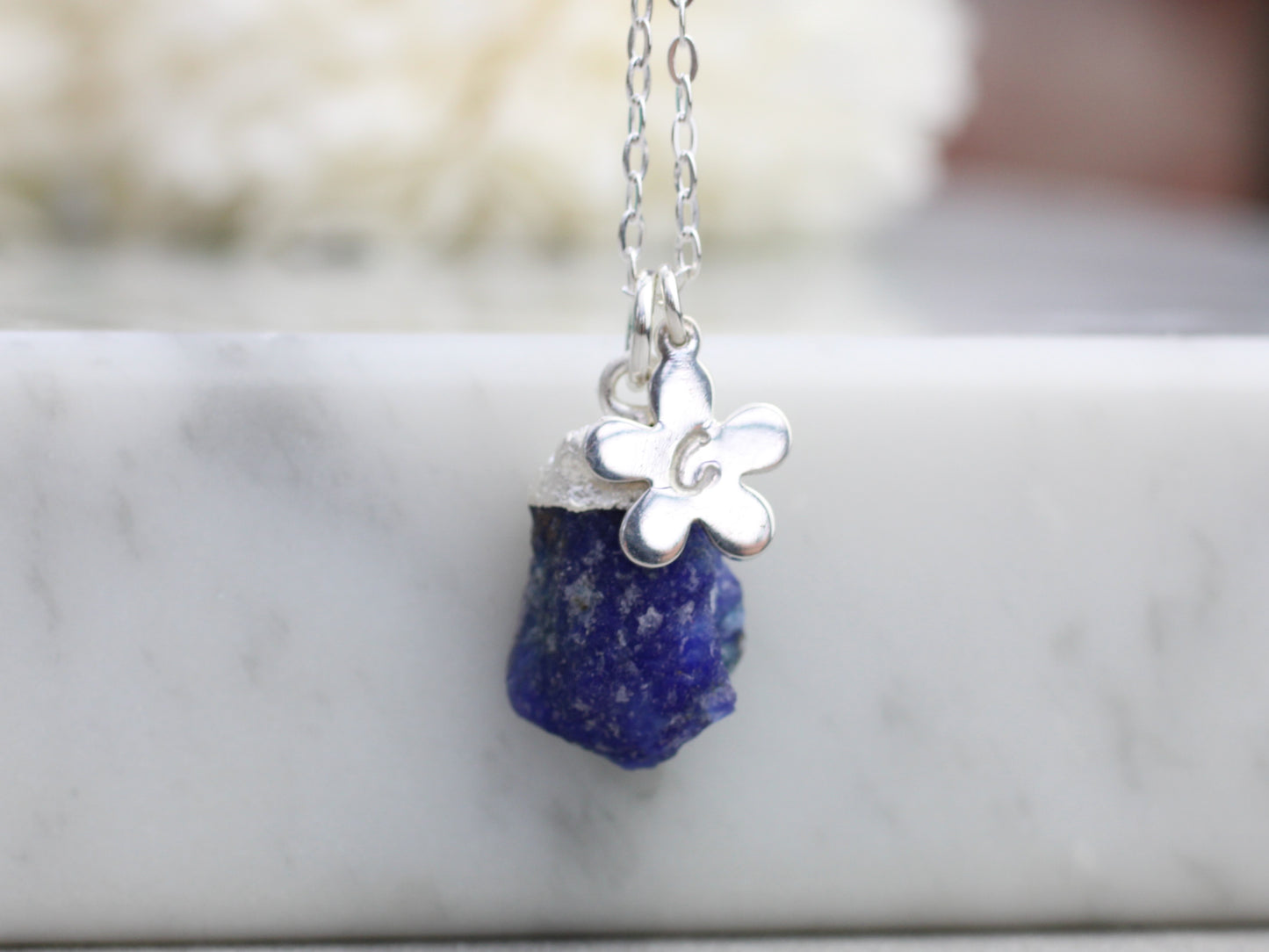 Personalised sapphire necklace in silver.