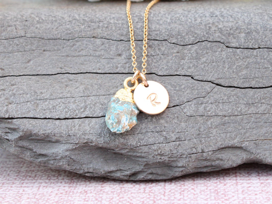 personalised turquoise necklace in gold