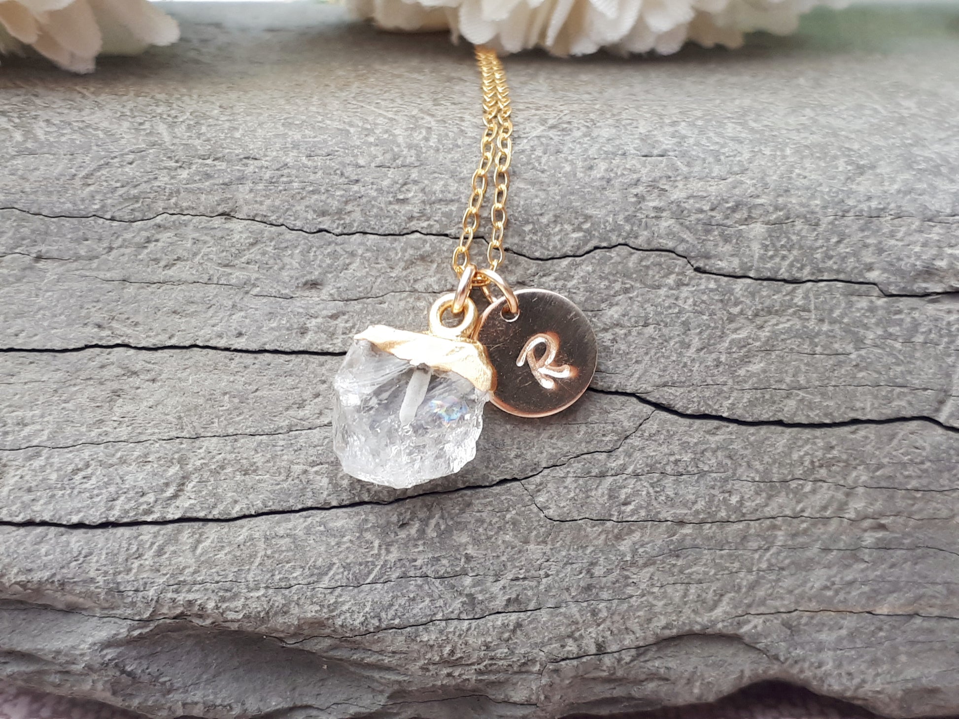 personalised clear quartz necklace