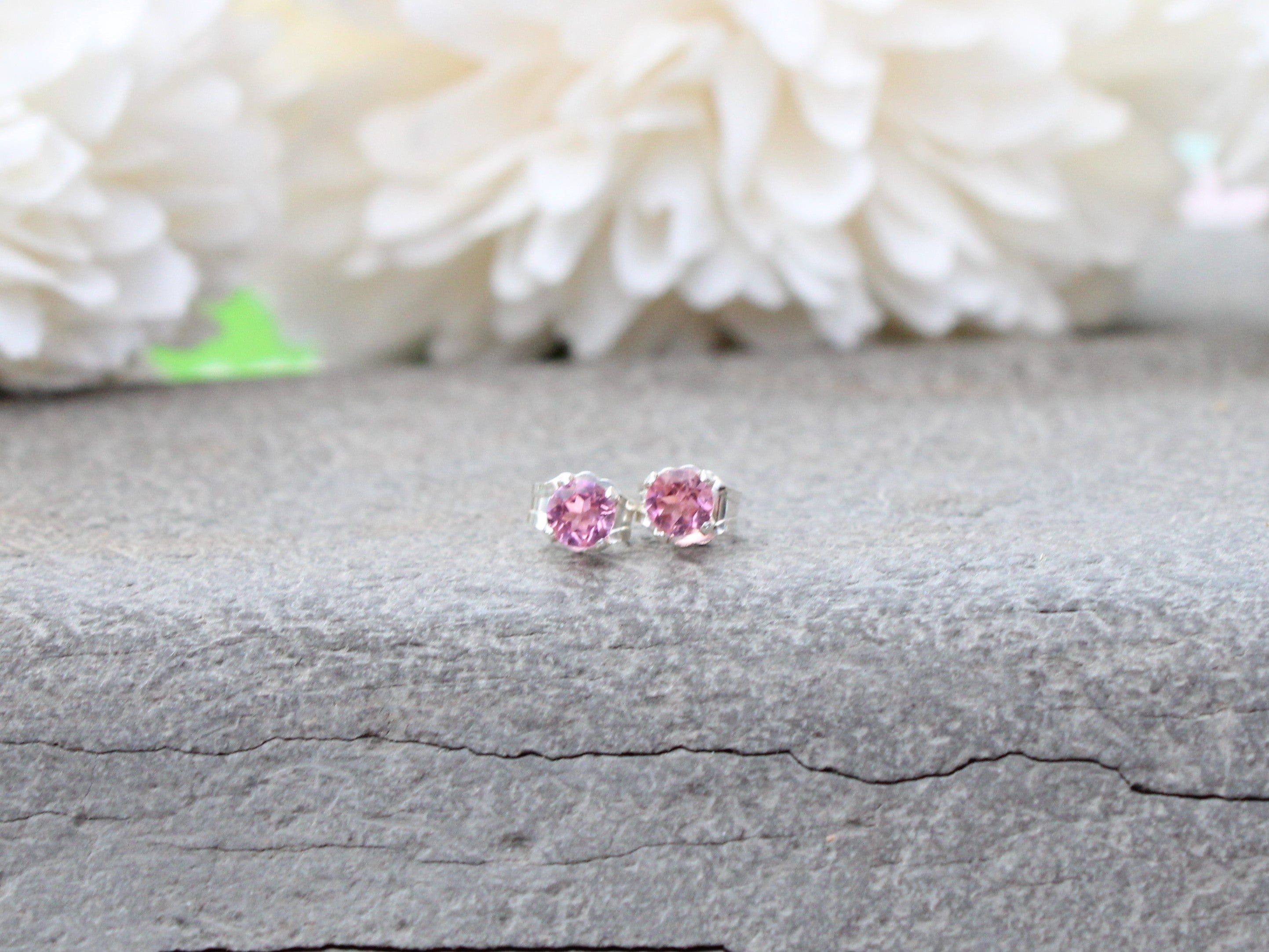 Elegant store Natural Tourmaline Stud Earrings 925 Sterling Silver, Pink Tourmaline Earrings Gift,Engagement Gift,Birthday Gift