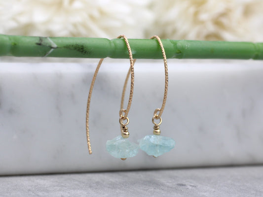 raw aquamarine earrings in gold