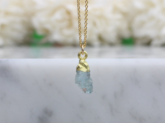 raw aquamarine necklace in gold