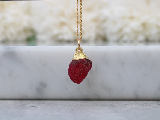raw ruby necklace in gold