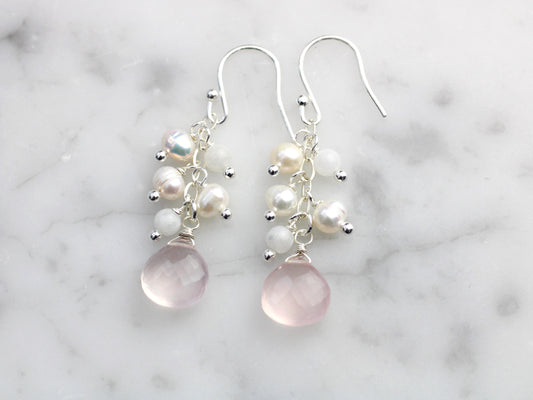 rose quartz cluster earrings