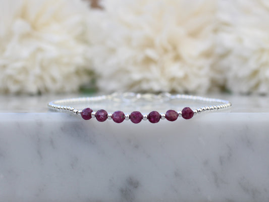 Ruby bead bracelet. July birthstone bracelet.