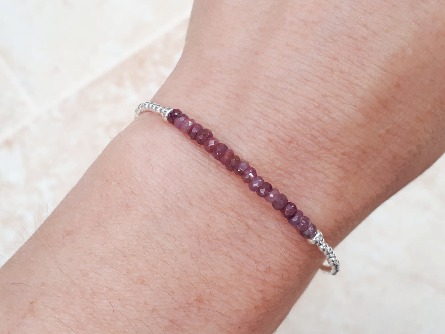 Pink ruby bracelet in sterling silver.