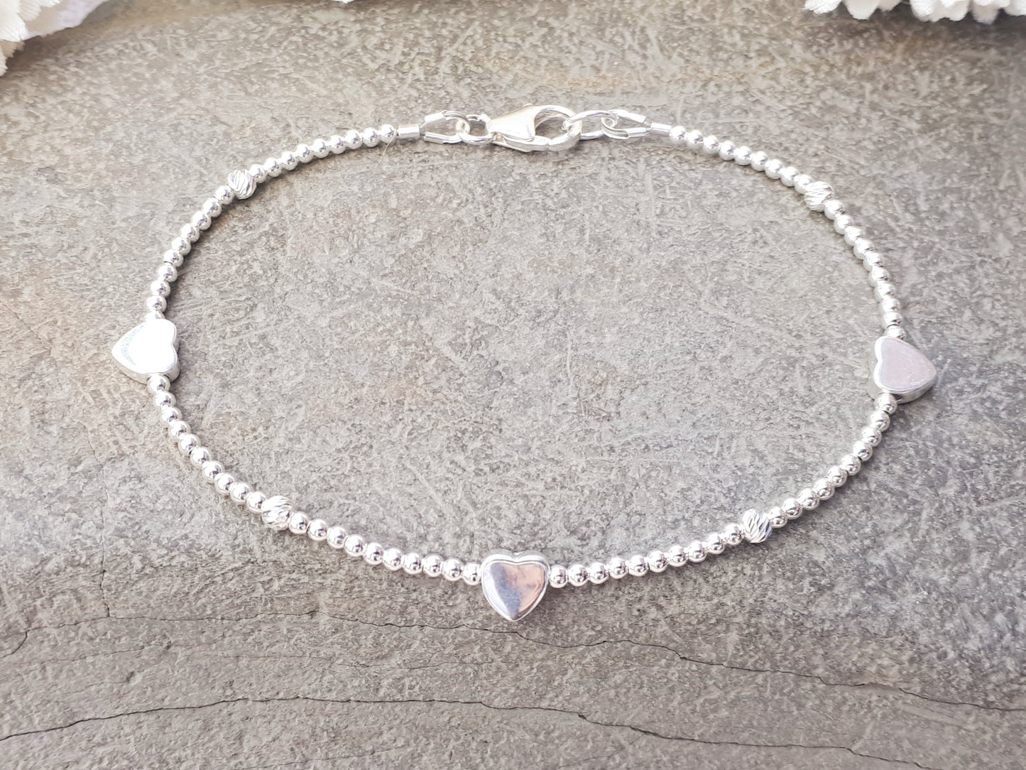 Sterling silver heart bracelet, wife bracelet.