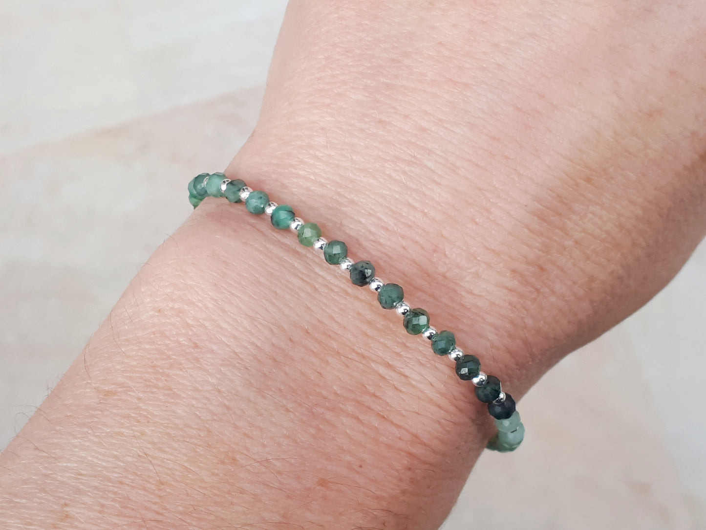 Emerald bracelet in sterling silver. May birthstone.