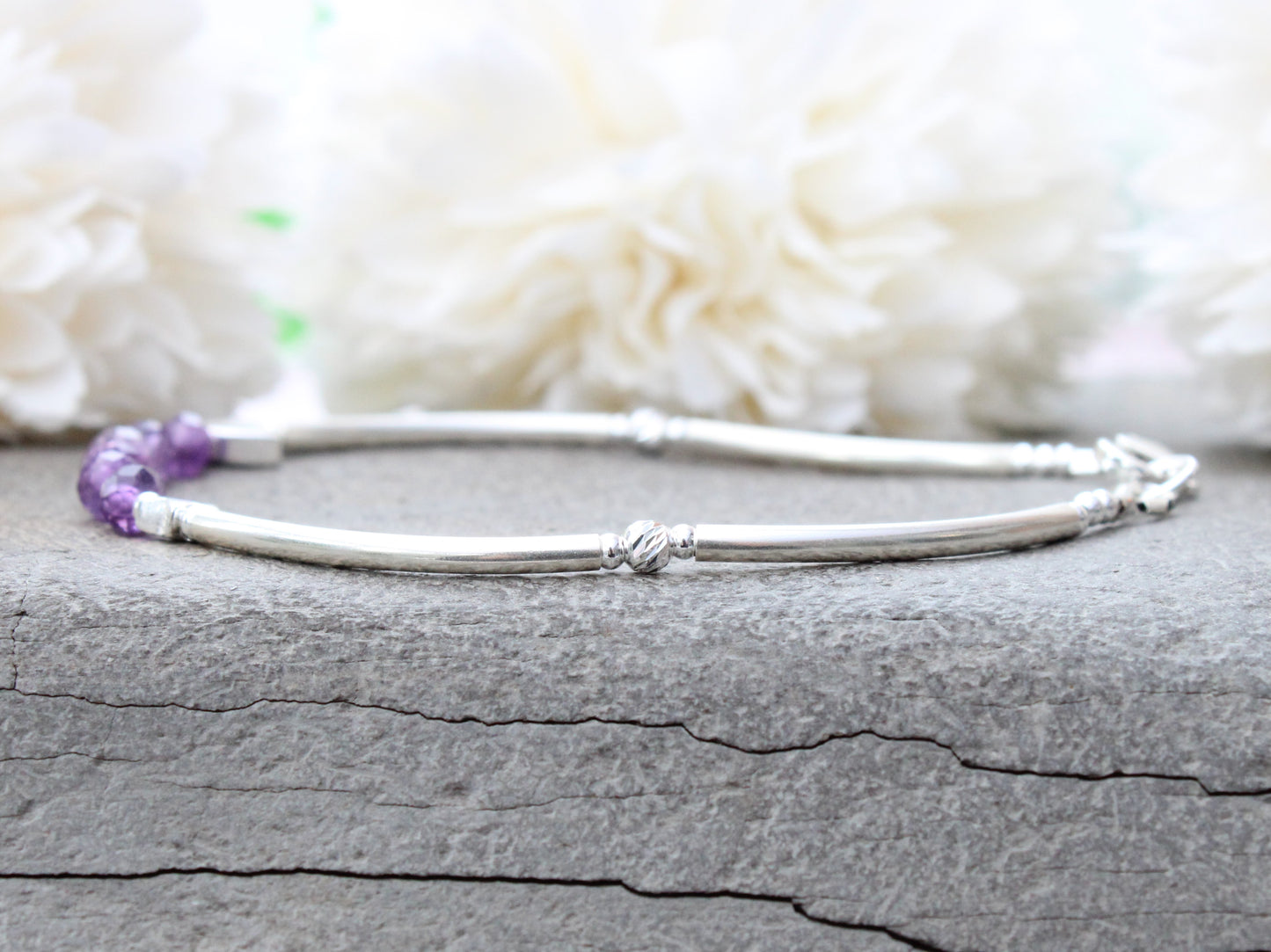 Amethyst crystal bracelet in sterling silver.