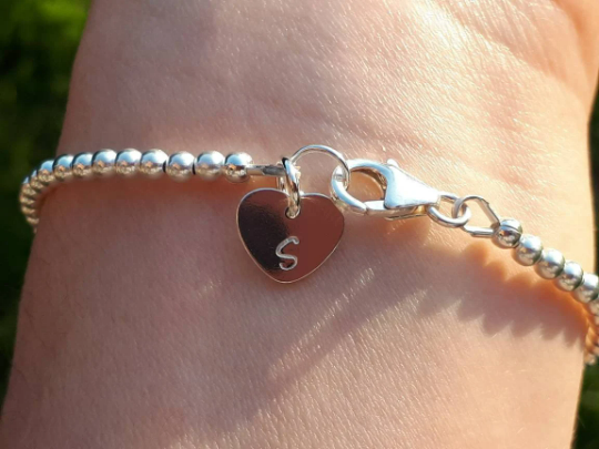 Tourmaline bracelet sterling silver with optional personalised initial tag. October birthstone bracelet.