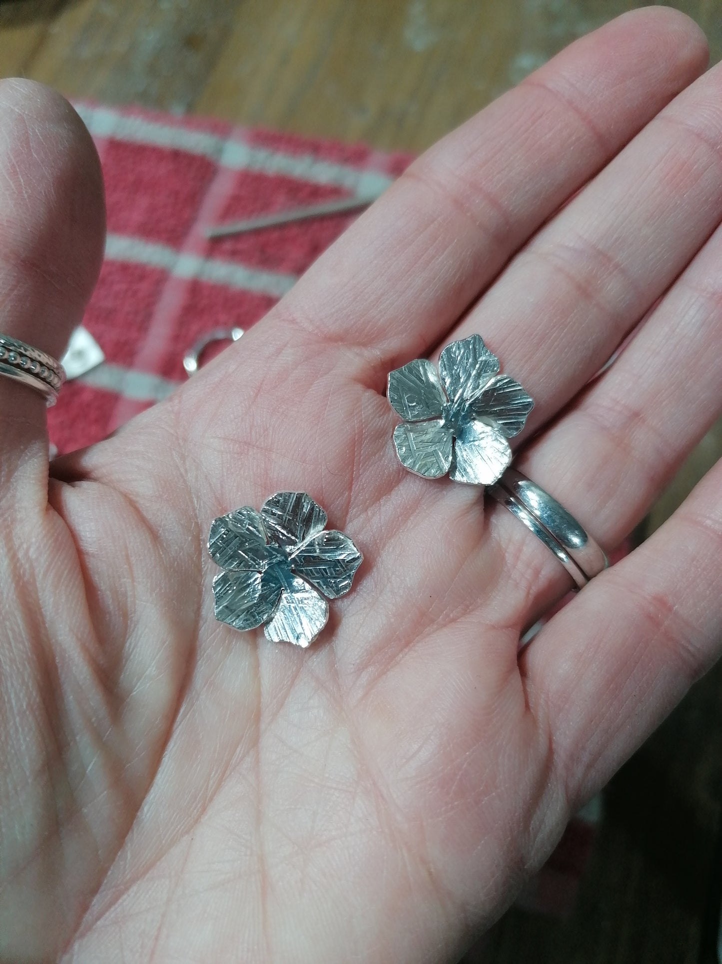 Flower drop earrings in sterling silver. Ready to ship.