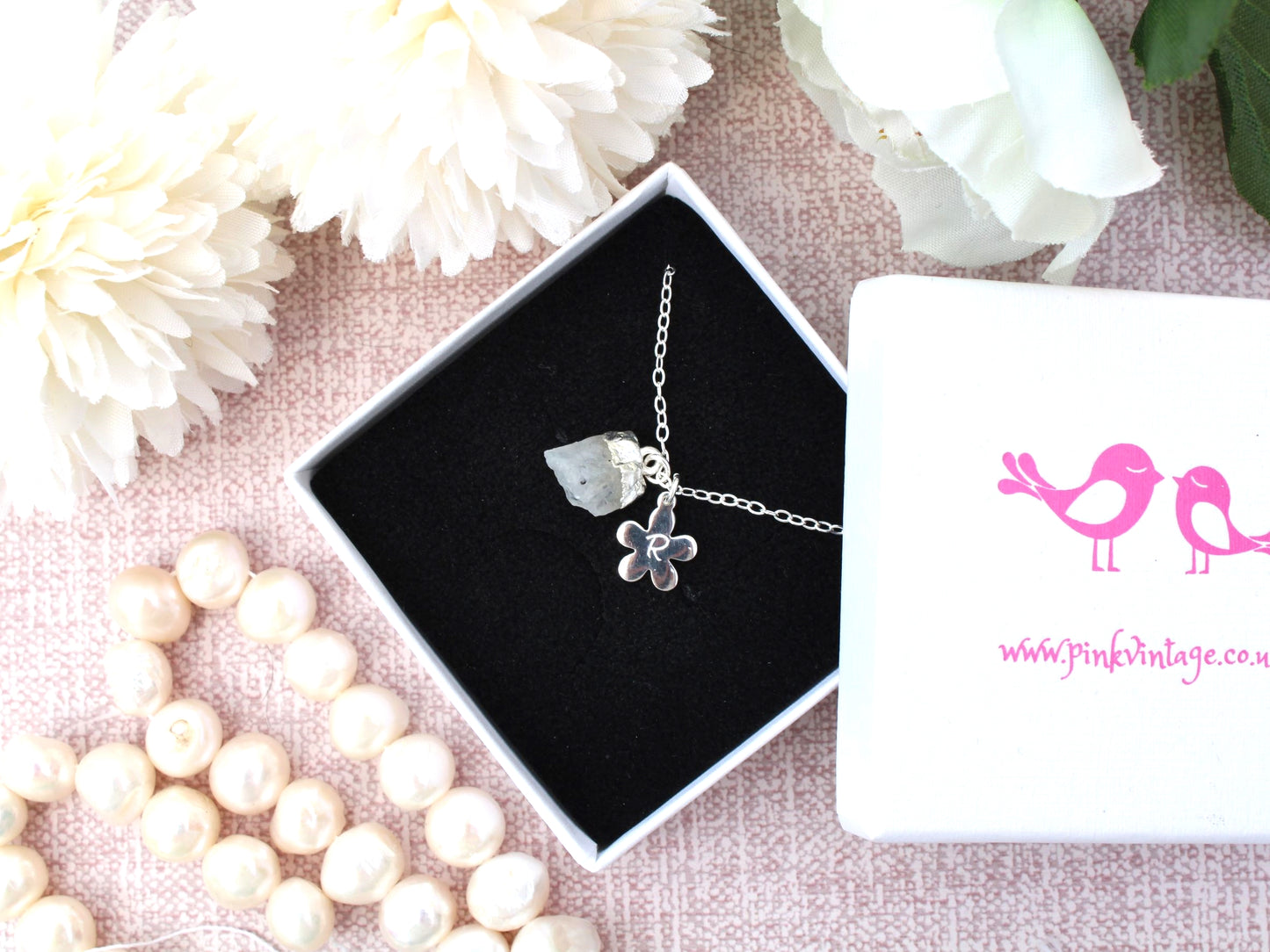 Personalised moonstone necklace in sterling silver.