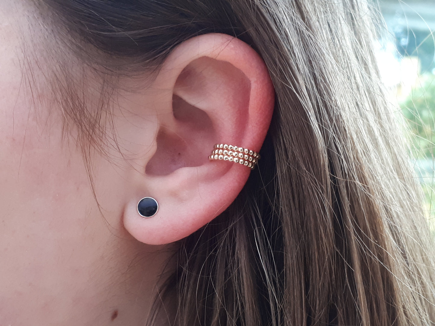 Gold ear cuff. Beaded ear cuff.