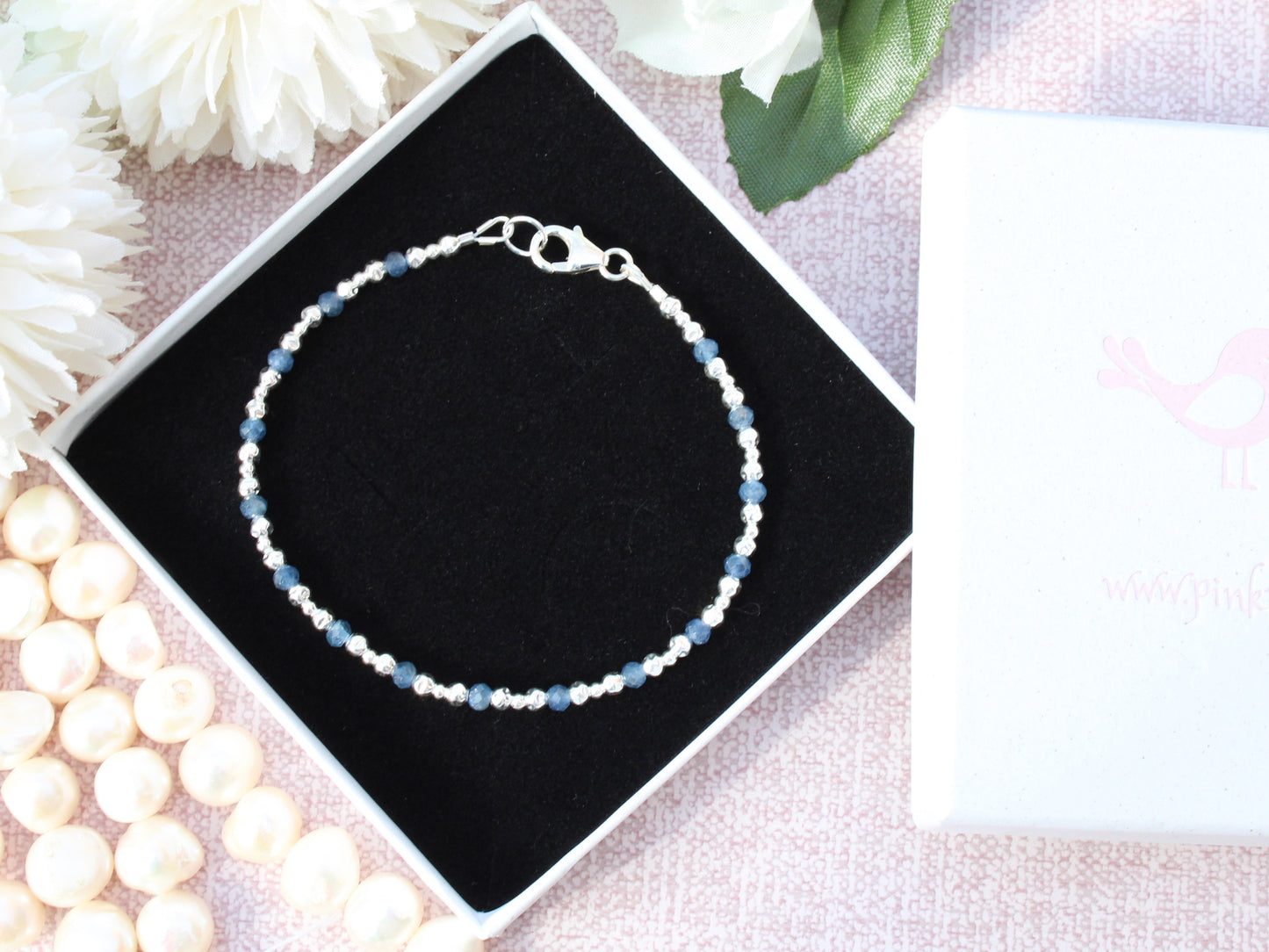 Silver sapphire bracelet. September birthstone.