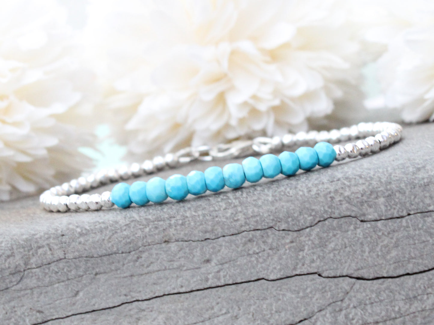 Personalised turquoise bracelet in sterling silver.